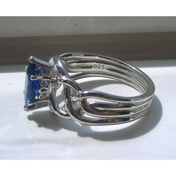 925 STERLING SILVER Marquise Blue Spinel Celtic Knot Ring - Picture 11 of 16